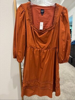 GAP Women's Rust Orange Ruffle-Trim Midi Dress